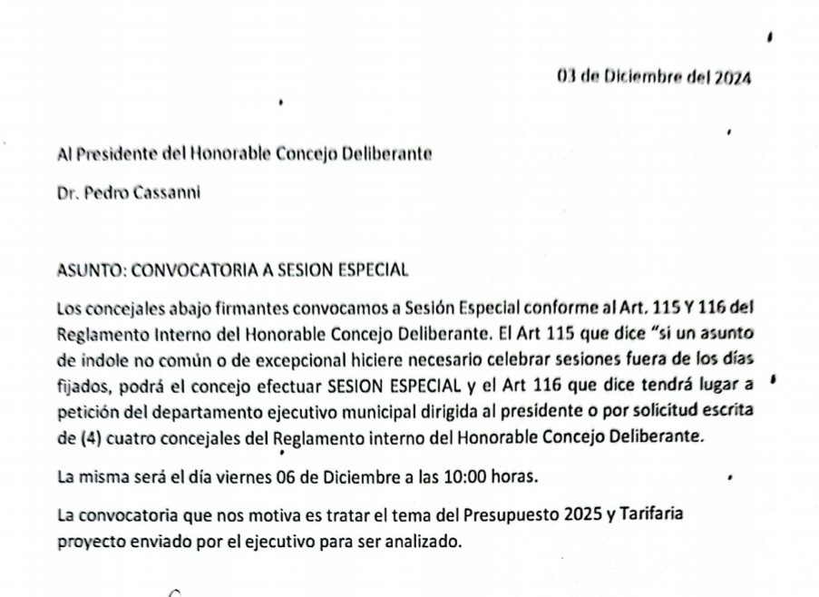 HCD Goya: CONCEJALES CONVOCAN A SESIÓN ESPECIAL PARA TRATAR PRESUPUESTO 2025 Y PROYECTO DE TARIFARIA