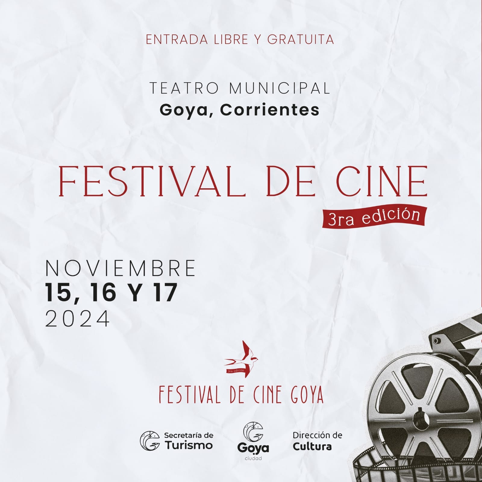 El 15,16 y 17 DE NOVIEMBRE GOYA SERÁ SEDE DEL 3er FESTIVAL DE CINE