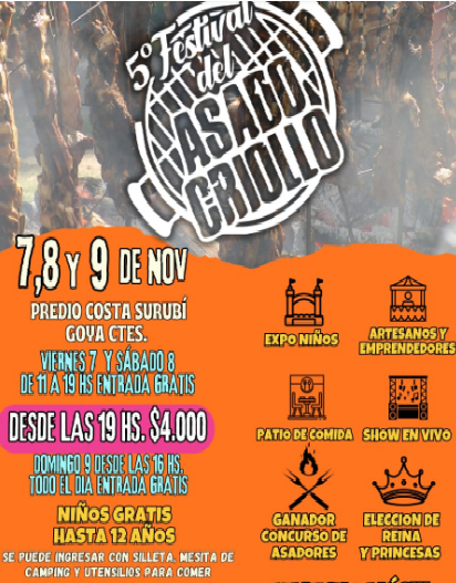 ESTE VIERNES SE VIVIRÁ LA PRIMERA NOCHE DEL FESTIVAL DEL ASADO CRIOLLO EN PREDIO COSTA SURUBÍ 