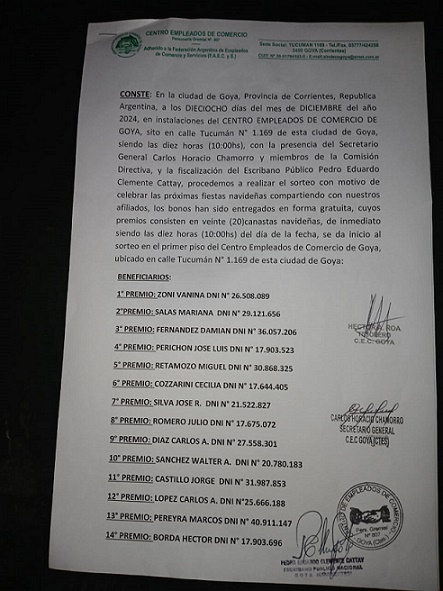 EL CENTRO EMPLEADOS DE COMERCIO SORTEO 2O CANASTAS NAVIDEÑA PARA SUS AFILIADOS