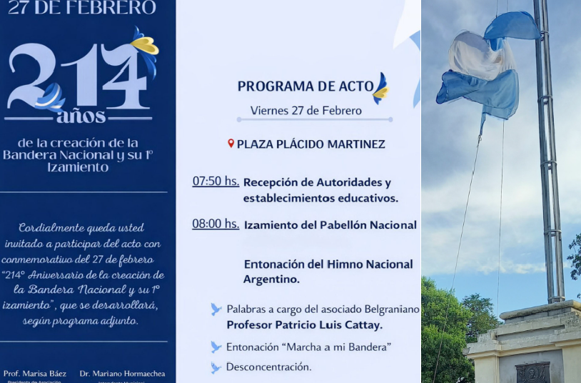 CONMEMORACIÓN DEL 214º ANIVERSARIO DE LA CREACIÓN DE LA BANDERA NACIONAL EN PLAZA PLÁCIDO MARTÍNEZ