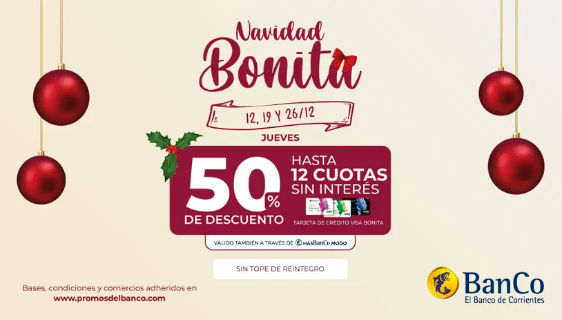 BONITA NAVIDAD”: COMIENZAN LAS PROMOS DEL BANCO DE CORRIENTES CON 50% DE DESCUENTO Y CUOTAS SIN INTERÉS