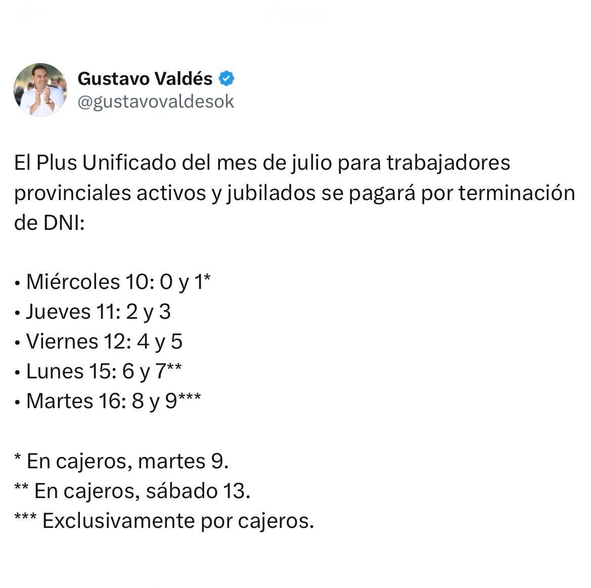   POLÍTICA SALARIAL EN CORRIENTES PLUS UNIFICADO DE JULIO: VALDÉS CONFIRMÓ EJECUCIÓN DE CRONOGRAMA Y PROVINCIA INYECTA $4.000 MILLONES
