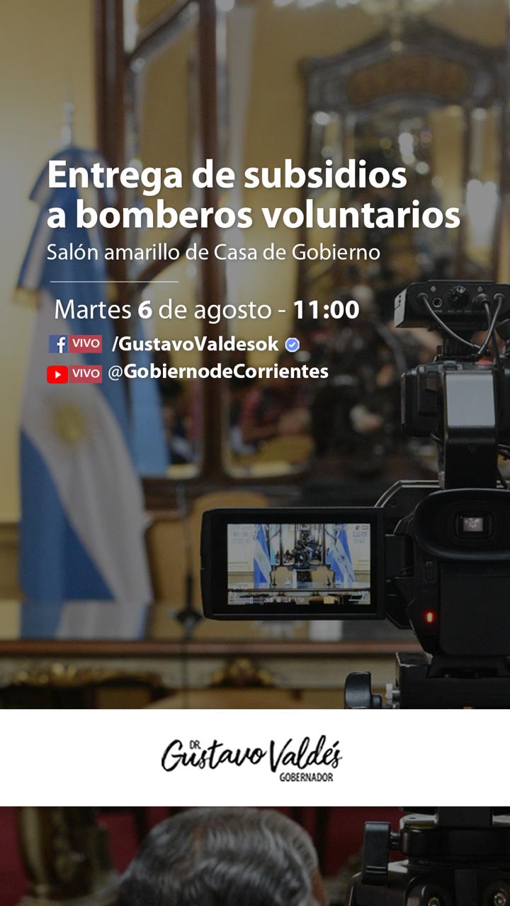   EN EL SALÓN AMARILLO DE CASA DE GOBIERNO: VALDÉS ENTREGARÁ SUBSIDIOS A LOS BOMBEROS VOLUNTARIOS