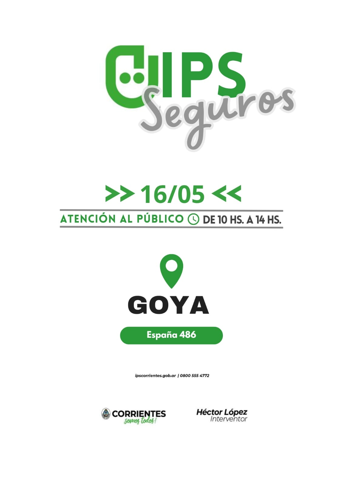IPS SEGURO: EL VIERNES 16 ATENDERÁ EN LA DELEGACIÓN GOYA