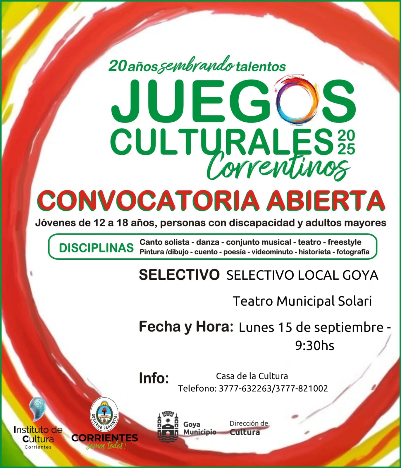 CONVOCATORIA ABIERTA JUEGOS CULTURALES CORRENTINOS: 20 AÑOS SEMBRANDO TALENTOS
