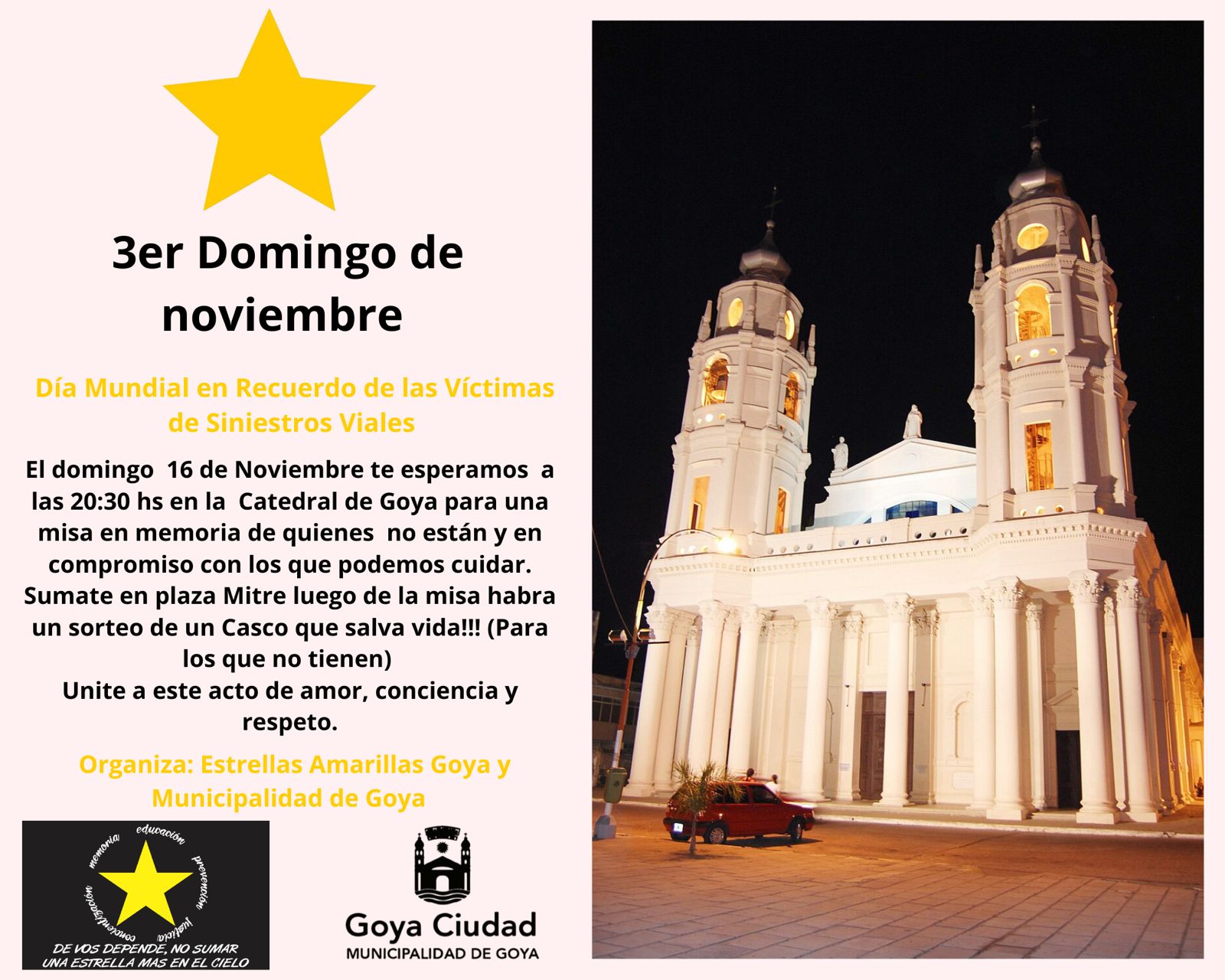 GOYA RECORDARÁ A VÍCTIMAS DE SINIESTROS VIALES CON MISA Y ACTIVIDADES DE CONCIENTIZACIÓN