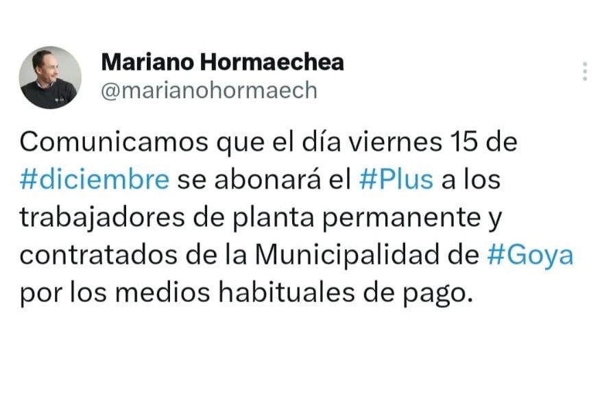 MARIANO HORMAECHEA ANUNCIÓ EL PAGO DEL PLUS PARA ESTE VIERNES