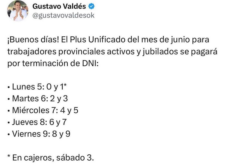 Valdés anuncia Plus Unificado de junio, y Provincia vuelca $2.300 millones