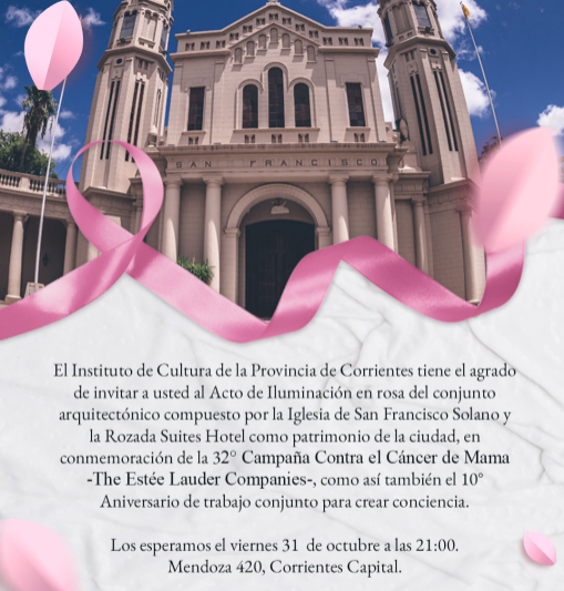 Se iluminará de rosa la Iglesia San Francisco Solano y la Rosada Suites Hotel
