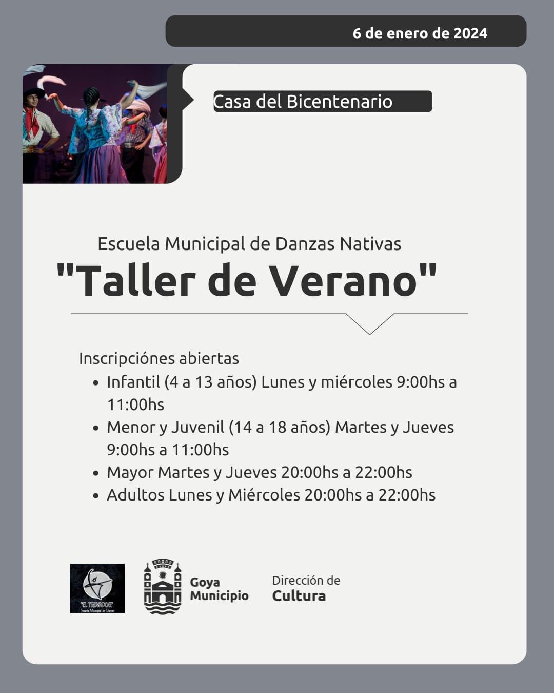 TALLER DE VERANO: Escuela Municipal de Danzas Nativas