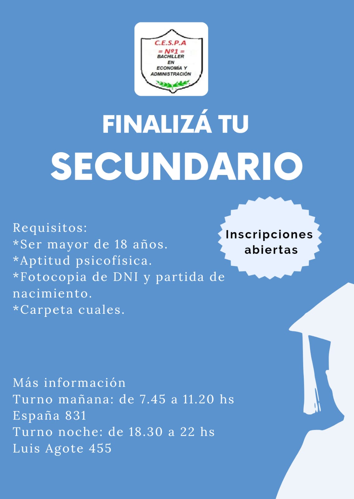 OPORTUNIDAD PARA FINALIZAR EL SECUNDARIO: CESPA NÚMERO 1