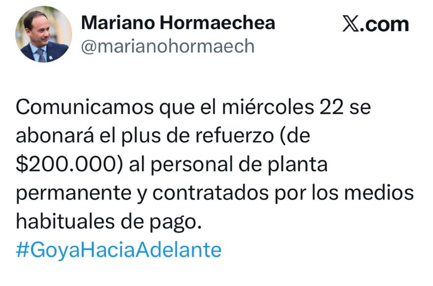 EMPLEADO MUNICIPALES PERCIBIRÁN EL MIÉRCOLES 22 EL PLUS DE REFUERZO