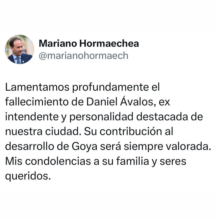 FALLECIÓ DANIEL ÁVALOS, EXINTENDENTE DE GOYA: COMUNICADO DEL GOBIERNO MUNICIPAL