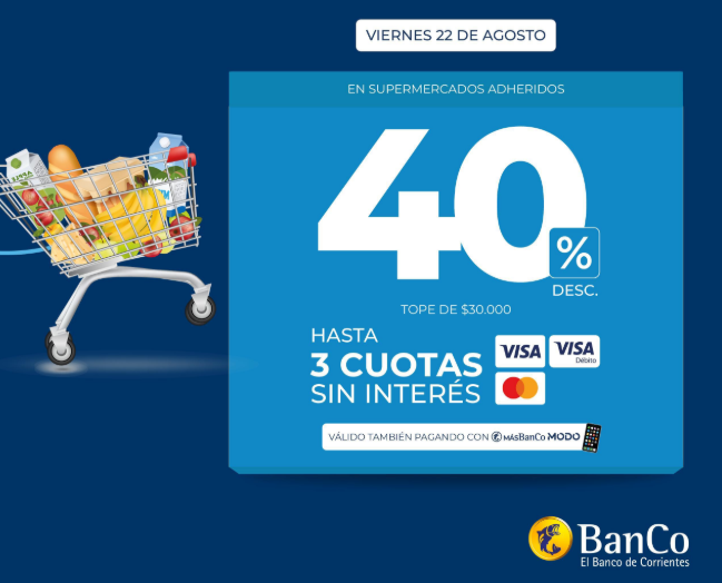 BANCO DE CORRIENTES CELEBRA SU “SÚPER ANIVERSARIO”: HASTA UN 40% DE DESCUENTO Y 3 CUOTAS SIN INTERÉS EN SUPERMERCADOS