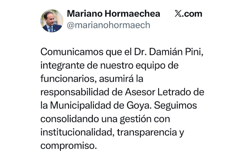 EL DR. DAMIAN PINI ASUMIRÁ LA ASESORÍA LETRADA DE LA MUNICIPALIDAD